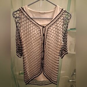 Women's Black Mesh Sweater w Metal Beads Vintage